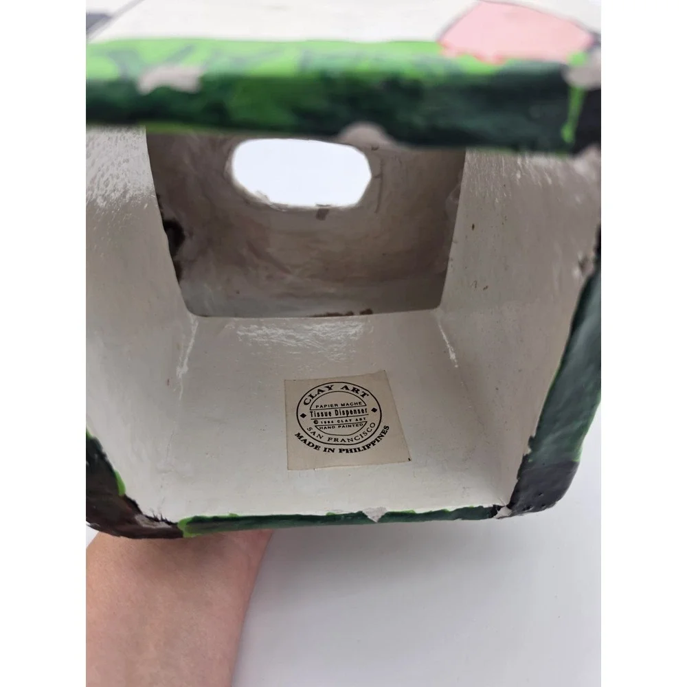 Vintage Dairy Cow Paper Mache Clay Art Motif Tissue Kleenex Holder Caddy 1992